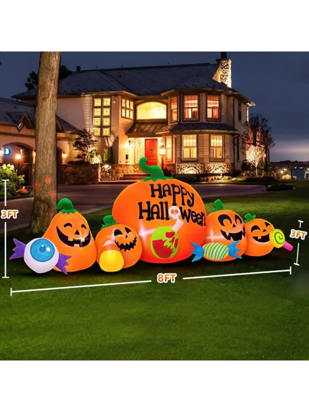 8FT Halloween Inflatable Pumpkin Combo with LED Lights for Outdoor Yard Decor